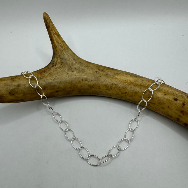 Vintage Silver Necklace Sterling Silver Hammered Link Chain Necklace for Him for Her or for Anyone