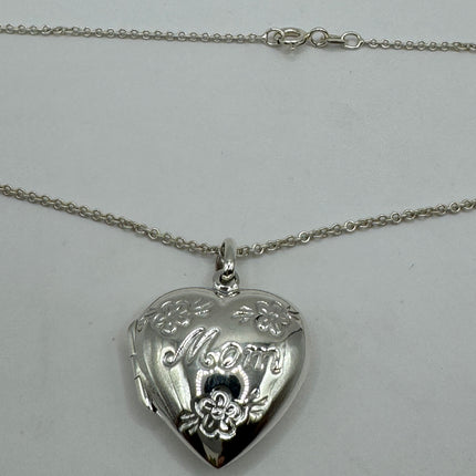 Vintage Silver Locket | Mom Mother Silver Photo Memory Charm Pendant | 925 Sterling Silver Delicate Chain | Small Photo Memory Necklace