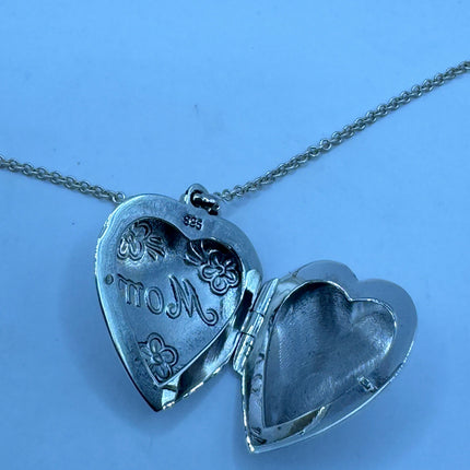 Vintage Silver Locket | Mom Mother Silver Photo Memory Charm Pendant | 925 Sterling Silver Delicate Chain | Small Photo Memory Necklace