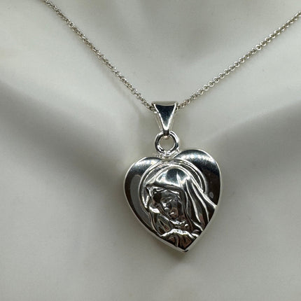 Vintage Silver Necklace Sterling Silver Mary Heart Link Chain Necklace for Him for Her or for Anyone