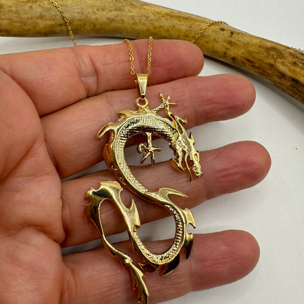 Vintage Gold Filled Dragon Necklace Link Chain Necklace for Him for Her or for Anyone