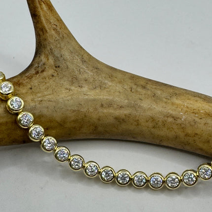 Vintage Gold Tennis Bracelet | Bezel Set Cubic Zirconia Crystal Diamond Gemstone | Golden 925 Sterling Silver Stackable Tennis Bracelet