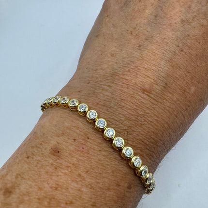 Vintage Gold Tennis Bracelet | Bezel Set Cubic Zirconia Crystal Diamond Gemstone | Golden 925 Sterling Silver Stackable Tennis Bracelet