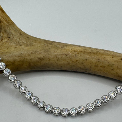 Vintage Tennis Bracelet | Bezel Set Cubic Zirconia Crystal Diamond Gemstone | 925 Sterling Silver Stackable Tennis Bracelet