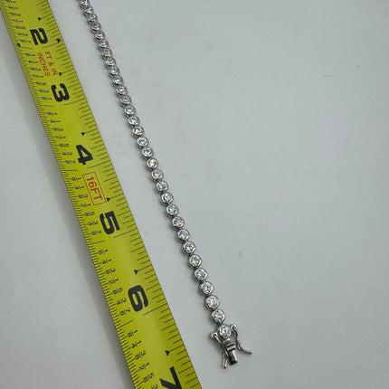 Vintage Tennis Bracelet | Bezel Set Cubic Zirconia Crystal Diamond Gemstone | 925 Sterling Silver Stackable Tennis Bracelet