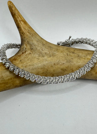 Vintage Silver Tennis Bracelet | Crystal Diamond Cubic Zirconia | 925 Sterling Silver