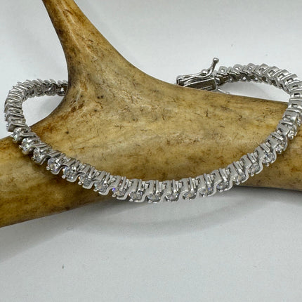 Vintage Silver Tennis Bracelet | Crystal Diamond Cubic Zirconia | 925 Sterling Silver