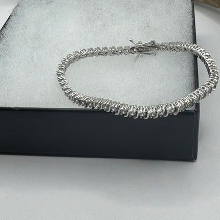 Vintage Silver Tennis Bracelet | Crystal Diamond Cubic Zirconia | 925 Sterling Silver