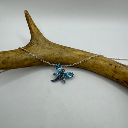 Vintage tiny blue fire oon a 925 sterling silver chain minimalist necklace
