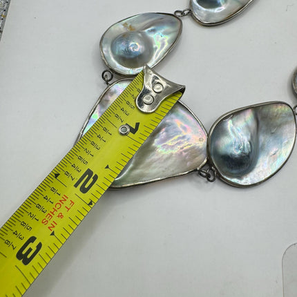 Vintage Pearl Necklace | Hand Set Gray Mobe Pearl Gemstone 20 Inch Elegant Statement Layering 925 Sterling Silver Necklace