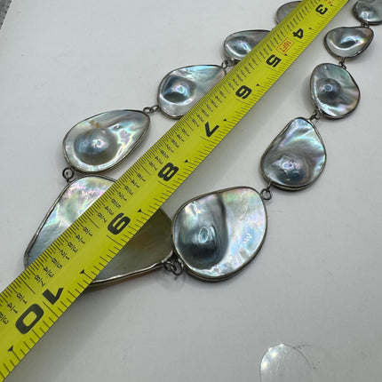 Vintage Pearl Necklace | Hand Set Gray Mobe Pearl Gemstone 20 Inch Elegant Statement Layering 925 Sterling Silver Necklace