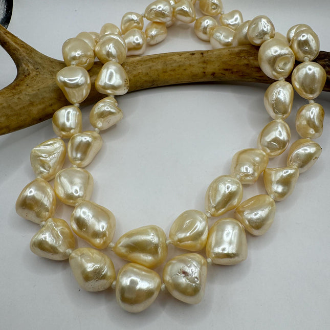 Vintage Pearl Necklace | Hand Knotted Pink Pearl Gemstone 40 Inch Jump Rope Length Elegant Statement Layering Necklace