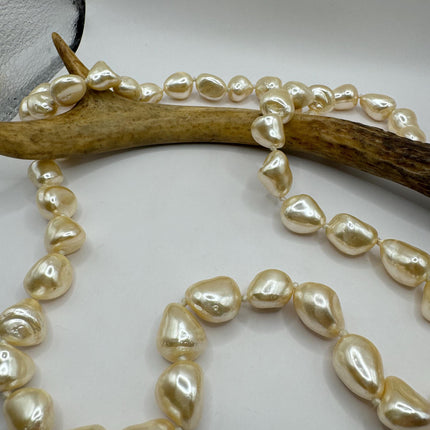 Vintage Pearl Necklace | Hand Knotted Pink Pearl Gemstone 40 Inch Jump Rope Length Elegant Statement Layering Necklace