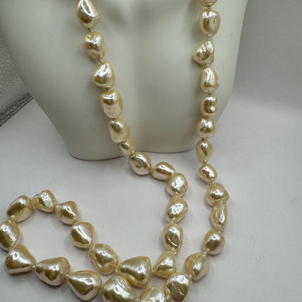 Vintage Pearl Necklace | Hand Knotted Pink Pearl Gemstone 40 Inch Jump Rope Length Elegant Statement Layering Necklace