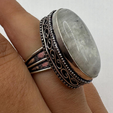 Vintage Rainbow Moonstone Ring Band - Antique Style Design