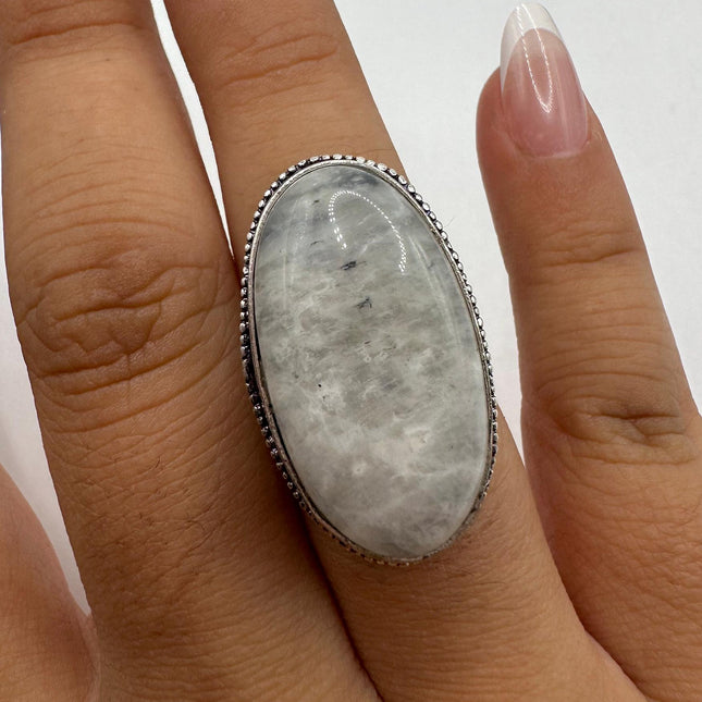 Vintage Rainbow Moonstone Ring Band - Antique Style Design