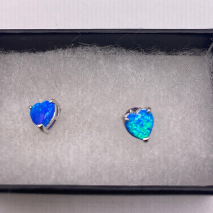 Tiny Gold Earrings | Mini Heart Blue Fire Opal Gold Stud Button Earrings