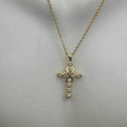 Vintage 9k Gold Filled Tiny Cross on a Gold Filled Chain Necklace - Diamond look, sparkle, minimalist, antique design