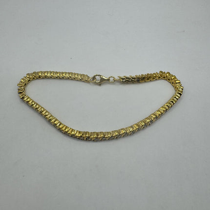 Vintage Gold Tennis Bracelet | Bezel Set Cubic Zirconia Crystal Diamond Gemstone | Golden 925 Sterling Silver Stackable Tennis Bracelet