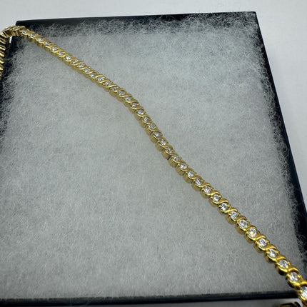 Vintage Gold Tennis Bracelet | Bezel Set Cubic Zirconia Crystal Diamond Gemstone | Golden 925 Sterling Silver Stackable Tennis Bracelet