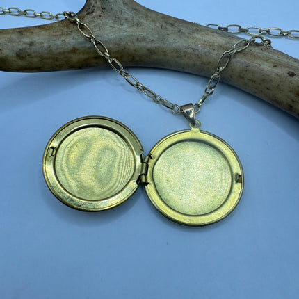 Vintage Tiny Gold Heart Photo Locket 9K Gold Filled Memory Charm Engraved with Tiny Heart and "LOVE" engraved on Delicate Gold Chain