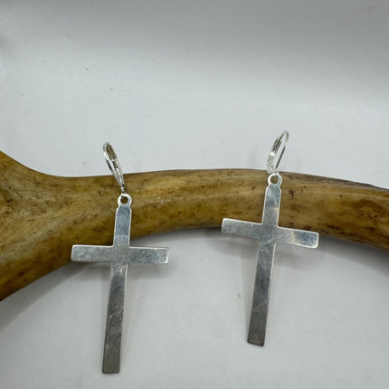 Vintage 925 Sterling Silver Cross Chandelier Earrings Dangle Leverback Gothic