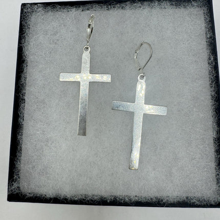Vintage 925 Sterling Silver Cross Chandelier Earrings Dangle Leverback Gothic