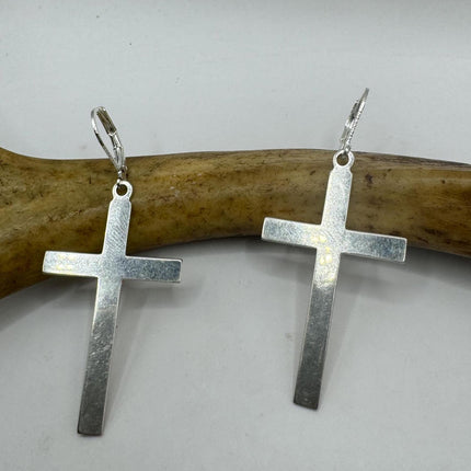 Vintage 925 Sterling Silver Cross Chandelier Earrings Dangle Leverback Gothic