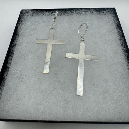 Vintage 925 Sterling Silver Cross Chandelier Earrings Dangle Leverback Gothic