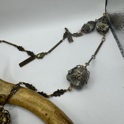 Elegant Vintage Pyrite Crystal Bronze Necklace Gold Pyrite