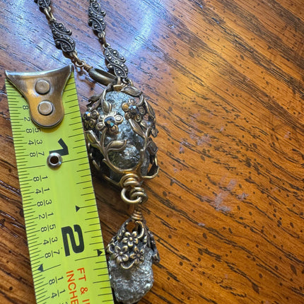 Elegant Vintage Pyrite Crystal Bronze Necklace Gold Pyrite