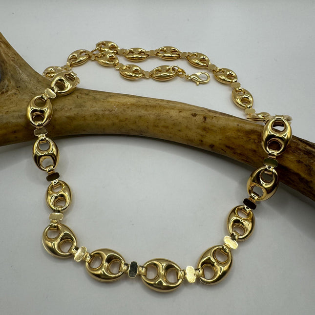 Vintage Gold Bracelet | 9k GF Flat Mariner Anchor Chain Link for Stacking Layered Everyday Jewelry