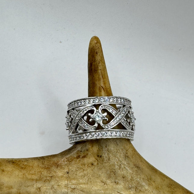 Vintage Crystal Stacking Eternity Promise Ring Wedding Band 925 Sterling Silver