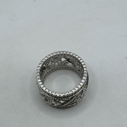 Vintage Crystal Stacking Eternity Promise Ring Wedding Band 925 Sterling Silver