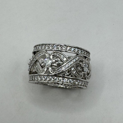 Vintage Crystal Stacking Eternity Promise Ring Wedding Band 925 Sterling Silver