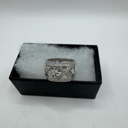 Vintage Crystal Stacking Eternity Promise Ring Wedding Band 925 Sterling Silver