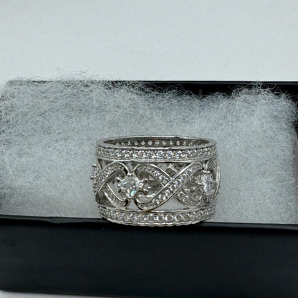 Vintage Crystal Stacking Eternity Promise Ring Wedding Band 925 Sterling Silver