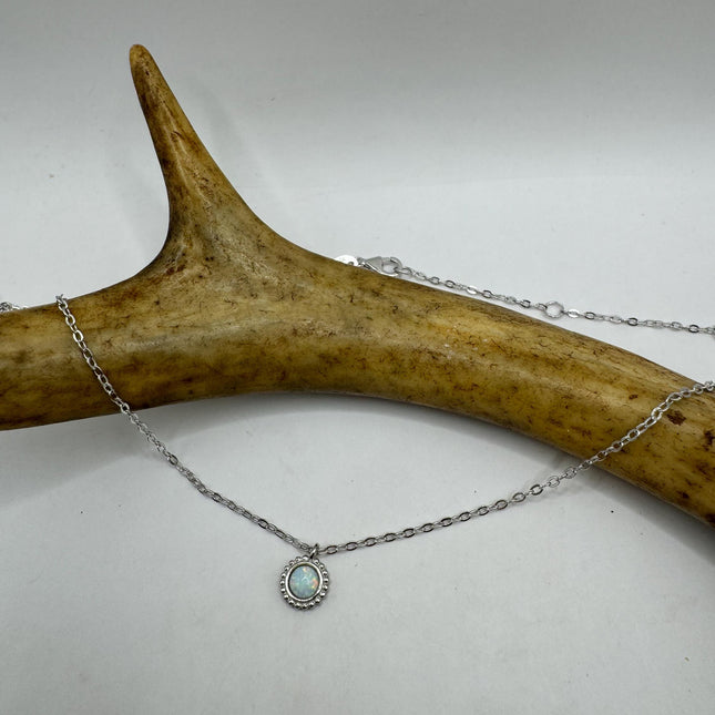 Vintage Silver Charm Necklace | Tiny White Fire Opal Star Pendant | 925 Sterling Silver Delicate Chain Necklace | Minimalist Jewelry