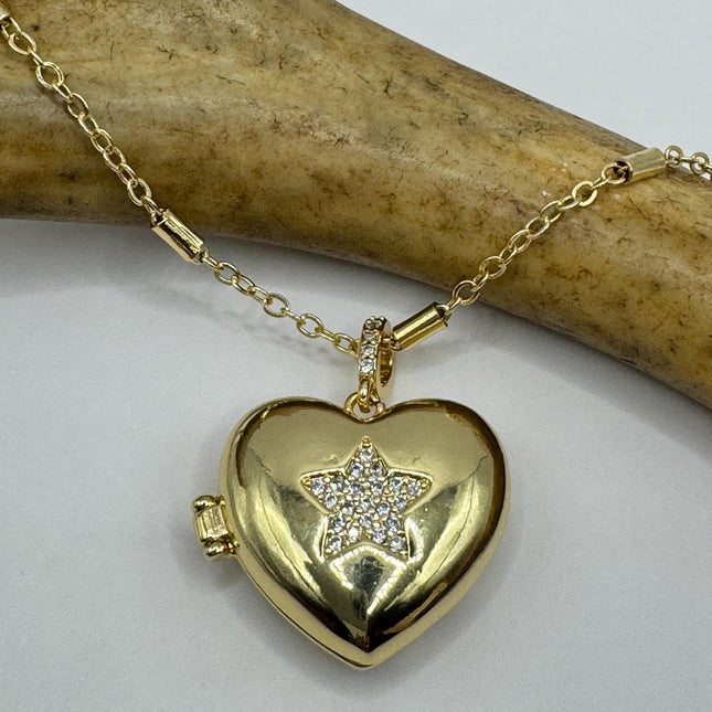 Vintage Gold Locket | Tiny Etched Heart Charm 9K GF Gold Chain | Mini Dainty Memory Pendant Necklace