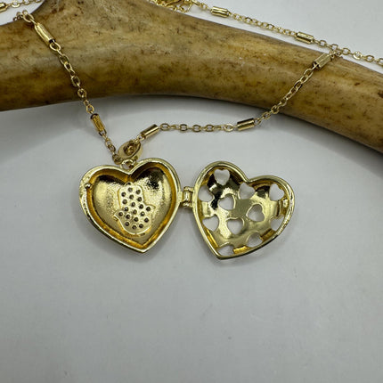 Vintage Gold Locket | Tiny Etched Heart Charm 9K GF Gold Chain | Mini Dainty Memory Pendant Necklace