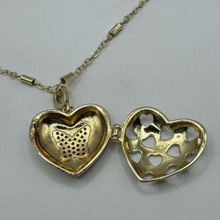 Vintage Gold Locket | Tiny Etched Heart Charm 9K GF Gold Chain | Mini Dainty Memory Pendant Necklace