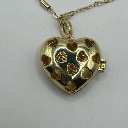 Vintage Gold Locket | Tiny Etched Heart Charm 9K GF Gold Chain | Mini Dainty Memory Pendant Necklace