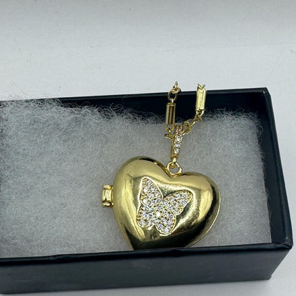 Vintage Gold Locket | Tiny Etched Heart Charm 9K GF Gold Chain | Mini Dainty Memory Pendant Necklace