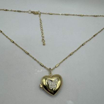 Vintage Gold Locket | Tiny Etched Heart Charm 9K GF Gold Chain | Mini Dainty Memory Pendant Necklace