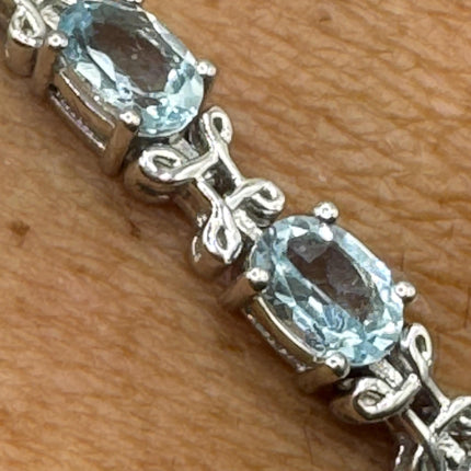 Vintage Silver Tennis Bracelet | Blue Topaz Gemstone Tiny Crystal Birthstone 925 Sterling Silver Box Bracelet | Something Blue