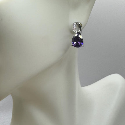 Vintage Silver Earrings | Purple Amethyst Citrine Tourmaline Sapphire Gemstone | 925 Sterling Silver Dangle Drop Chandelier Earrings