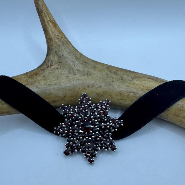 Vintage Brooch Pin | Deco Bohemian Red Garnet Sterling Silver Choker Necklace