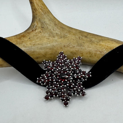 Vintage Brooch Pin | Deco Bohemian Red Garnet Sterling Silver Choker Necklace