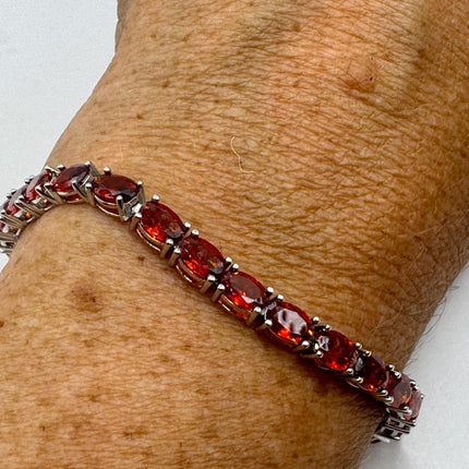 Vintage Silver Tennis Bracelet | White and Garnet Red Cubic Zirconia | 925 Sterling Silver