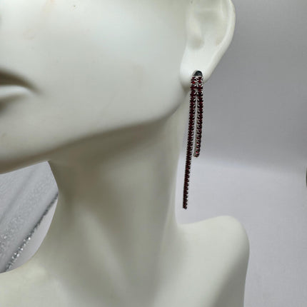 Vintage Silver Earrings | Garnet Gemstone 925 Sterling Silver Chandelier Dangle Drop Earrings